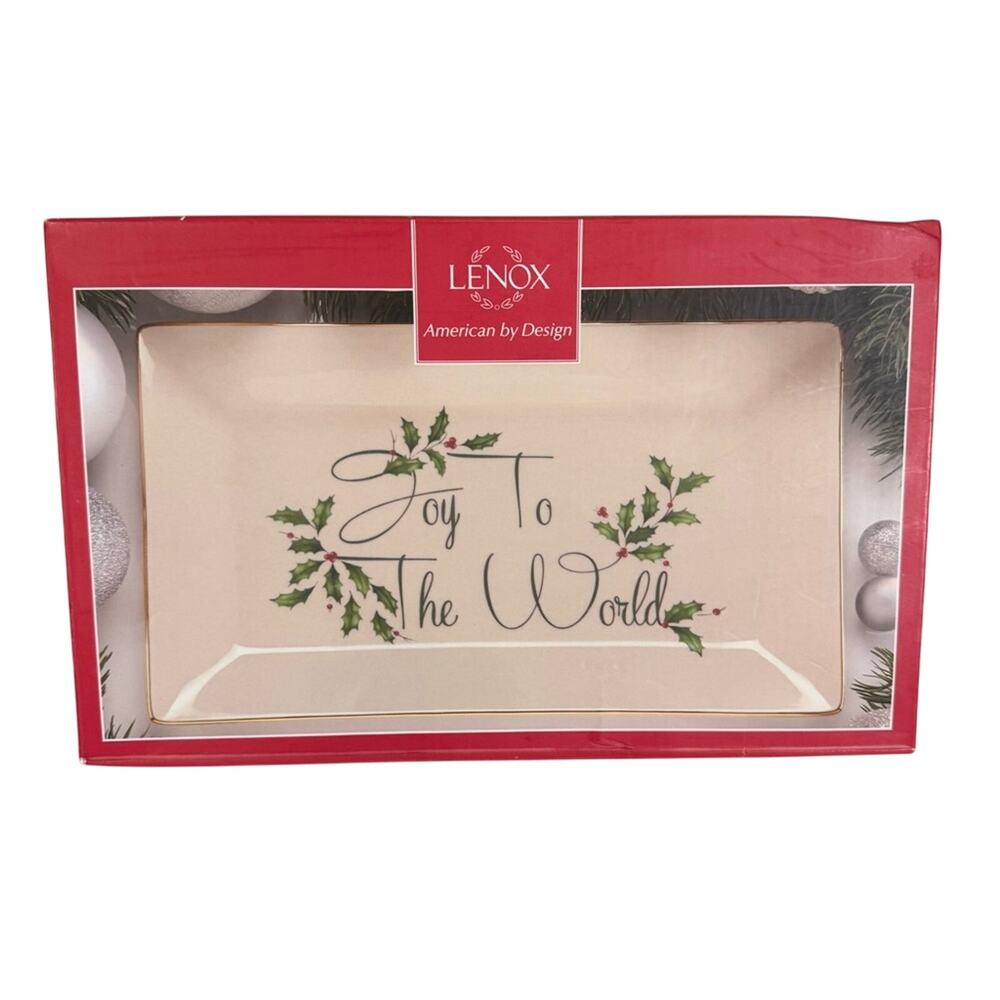 NIB Lenox‎ Holiday Joy To The World Rectangular Sentiment Tray 11" Porcelain